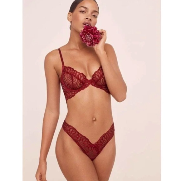 NWT For Love & Lemons After Dark Thong Panty in Red, Size L - Picture 3 of 6